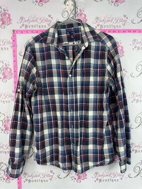 GAP classic fit shirt Navy Blue White Red Plaid Button-Up Shirt